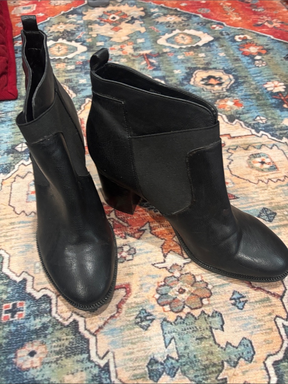 Calvin Klein Black Leather Ankle Booties with Block Heel